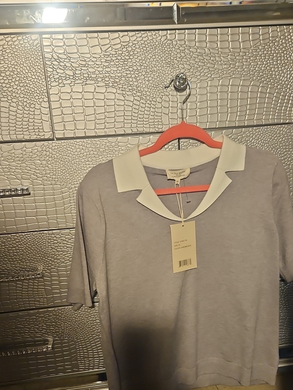 La Vila Milano Gray Knit Polo Top with White Collar